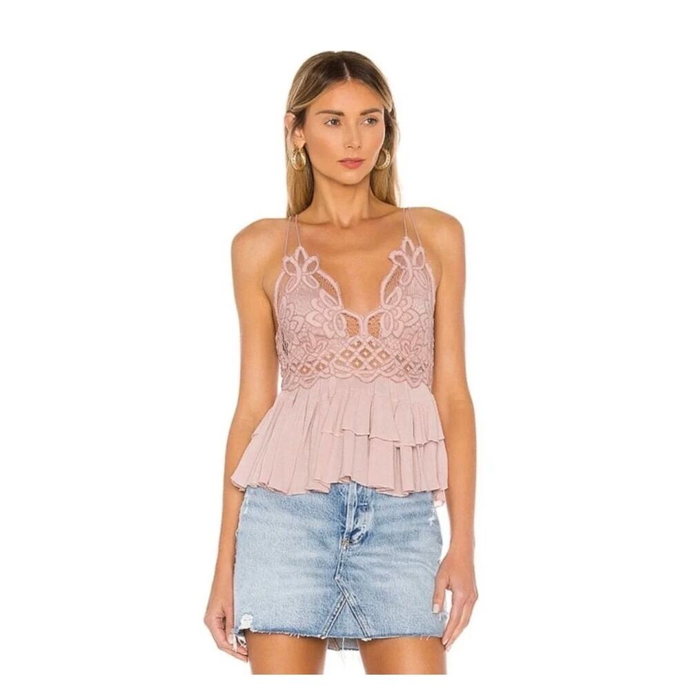 Free People DUSTY MAUVE ADELLA LACE WOVEN CAMISOLE TOP, NWT, XS